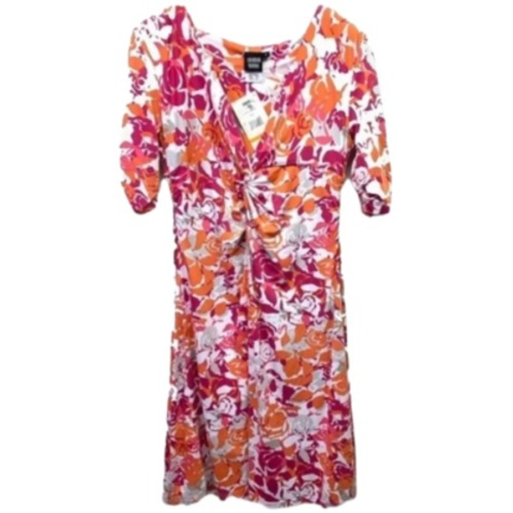 Sharon Young Sunset Boulevard Floral Twist Front V-Neck Elbow Sleeve Dress S New - Picture 2 of 8
